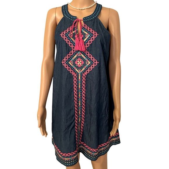 Savannah Jane Women's Size Small Geometric Dotted Embroidered Mini Dress - Picture 1 of 9